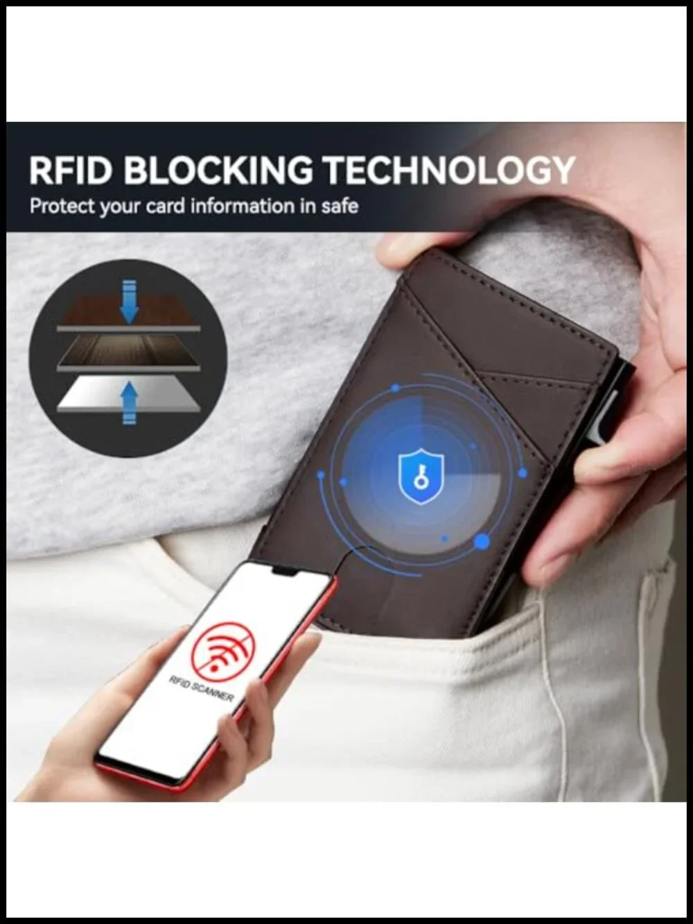 Men's Veg-Tan Leather RFID Blocking Pop Up Card Holder Wallet